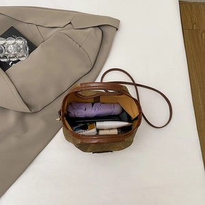 Borsa a secchiello vintage marrone grande capacità con smartphone e ombrello all'interno