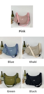 Detailed comparison of five colors for large nylon crescent shoulder bag and coin purse