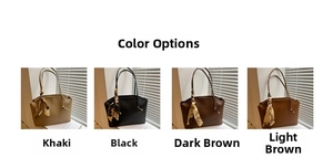 Four color options of matte leather tote bags with elegant silk scarf accents for women