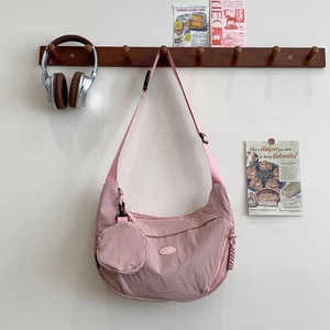 Large Capacity Nylon Crescent Shoulder Bag Crossbody With Round Coin Purse Casual Commuting Solid Color For Women