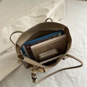 Minimalist beige leather tote bag with large capacity storage for iPad and notebooks