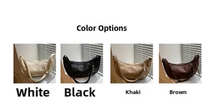 Detailed color selection showing white, black, khaki, and brown faux leather hobo bags