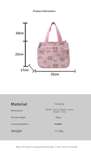 Tabella taglie dettagliata per borsa in velluto rosa con stampa orso e scritta smile