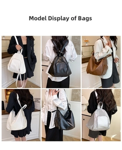 Collage showing stylish PU leather backpack and shoulder bag set in multiple colors