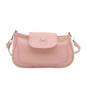 Borsa a tracolla in pelle PU rosa con fibbia a fiocco metallico e tracolla