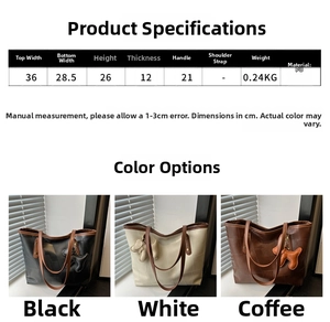 Tableau des dimensions et options de couleurs du grand sac fourre-tout en similicuir à carreaux