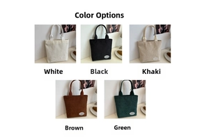 Corduroy tote bags in five colors: white, black, khaki, brown, and green options