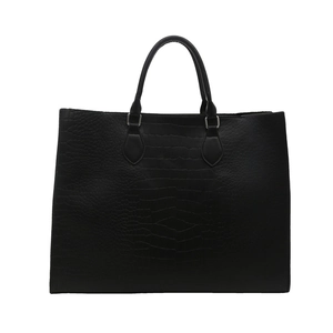 Grand sac cabas noir en cuir à motif crocodile avec boucles argentées et style élégant
