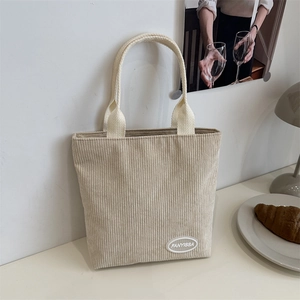 Small Corduroy Tote Handbag For Women Retro Japanese Style Casual Daily Use Zipper Closure Versatile Street Wear