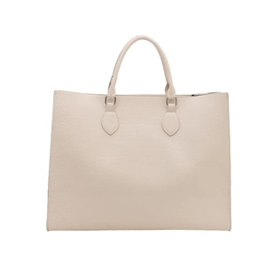 Large capacity cream tote bag with crocodile embossed texture and silver hardware
