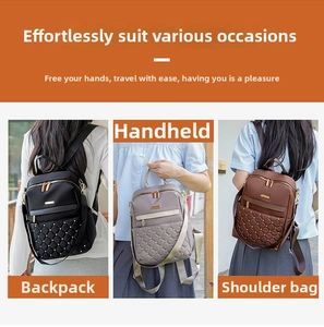 Three-way quilted backpack with diamond stitching and metallic stud details