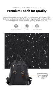 Detailed view of waterproof black PU leather texture with high-quality gold hardware accents