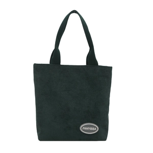 Dark green corduroy tote bag for women featuring a minimalist rectangular design