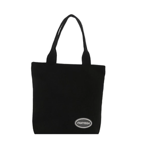 Minimalist black corduroy tote bag with FANYISSA label and dual handles for women