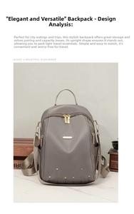 Détail du sac à dos en nylon gris avec clous étoilés et logo de marque doré