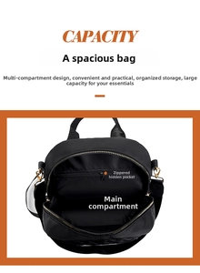 Detail view of spacious interior capacity with main compartment and zipper pocket