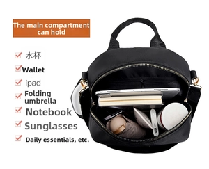 Interior view of large capacity quilted backpack showing storage for tablet and essentials