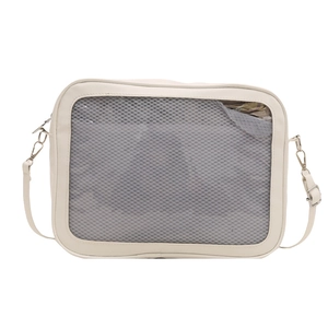 Japanese style cream white ita bag with transparent mesh window and adjustable strap