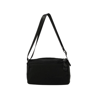 Black minimalist large capacity shoulder bag with multi-zipper design and wide strap