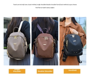 Sac à dos en tissu Oxford pour femme montrant les styles porté épaule, main et dos