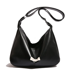 Minimalistische zwarte PU-leren hobo schoudertas met modelabel en verstelbare riem