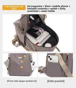Détail de la capacité intérieure du sac à dos gris pour iPad et accessoires de voyage