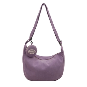 Purple waffle texture hobo shoulder bag with adjustable strap and mini round coin pouch