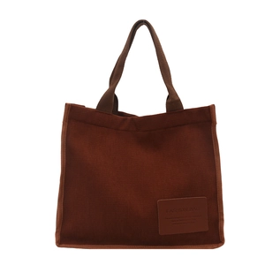 Brown corduroy tote bag for women with large capacity and stylish fashion label
