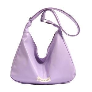 Minimalist light purple PU leather hobo shoulder bag with adjustable strap and front label