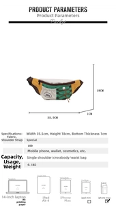 Dimensions détaillées et comparaison de taille du sac de poitrine en nylon coloré