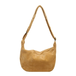 Minimalist ginger yellow corduroy half-moon tote bag with adjustable shoulder strap