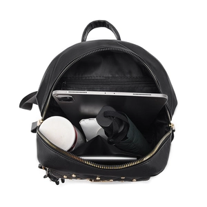 Fashionable black quilted leather backpack for women with large storage capacity and gold zippers