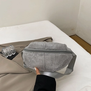 Sac Banane Brillant À Strass Femmes Bandoulière En Nylon Réglable Sac De Poitrine Tendance Sac À Main Zippé