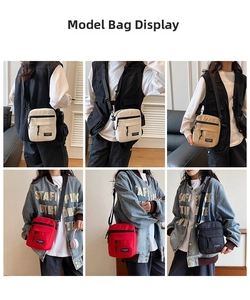 Mini nylon crossbody bag with adjustable straps shown in multiple style variations