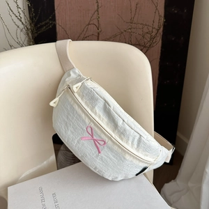 Sac Banane Femme Doux Avec Broderie Nœud En Nylon Plissé Bandoulière Réglable Style Coréen Sac De Poitrine Décontracté