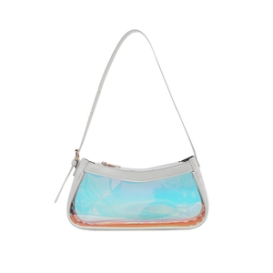 Chic white holographic transparent shoulder bag with large capacity and chain detail