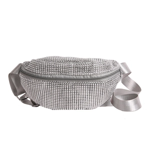Sac banane argenté brillant avec strass pour femme avec bandoulière tissée réglable chic