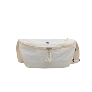 Minimalist white nylon crossbody chest bag with adjustable strap and double zippers