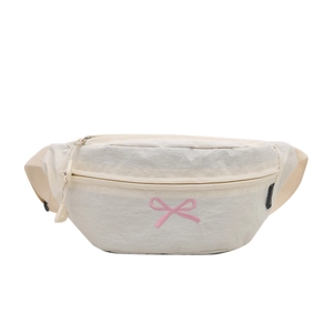 Sac banane blanc crème avec broderie nœud et bandoulière réglable pour femme