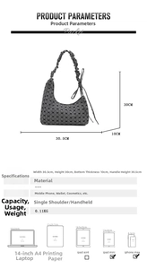 Size specifications for the black and white checkered bow tote with product dimensions