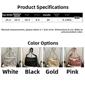 Tableau des tailles détaillé et dimensions pour les sacs à main plissés à nœud brillant