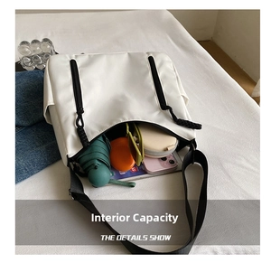 Detailed interior of a white tote bag showing large capacity for daily essentials