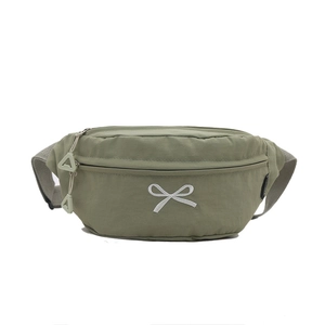 Sac de poitrine en nylon vert armée avec broderie nœud blanc et bandoulière grise