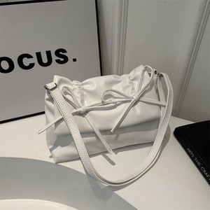 Women Ruched Shoulder Bag PU Leather Bowknot Decor Large Capacity Korean Style Ins Fashion Tote Bag