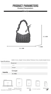 Detailed size parameters of black and white plaid handbag with dimensions and capacity info