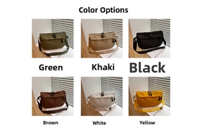 Detailed grid view showcasing the minimalist crossbody bag in six vibrant color options