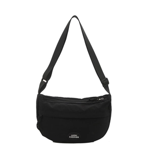 Minimalist black crescent chest bag for men and women featuring Lucky Fashion print