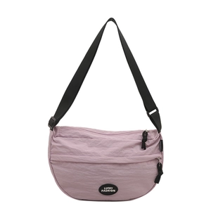 Lavender crescent crossbody bag with adjustable strap and Lucky Fashion logo