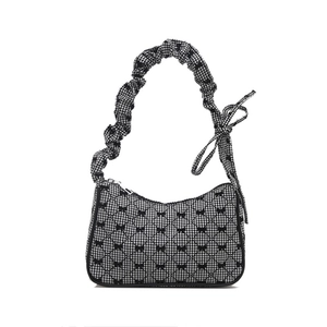 Gingham pleated handbag with bow detail and scrunchie handle for women fashion