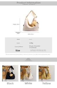 Detailed size chart and specifications for large capacity canvas crossbody bag